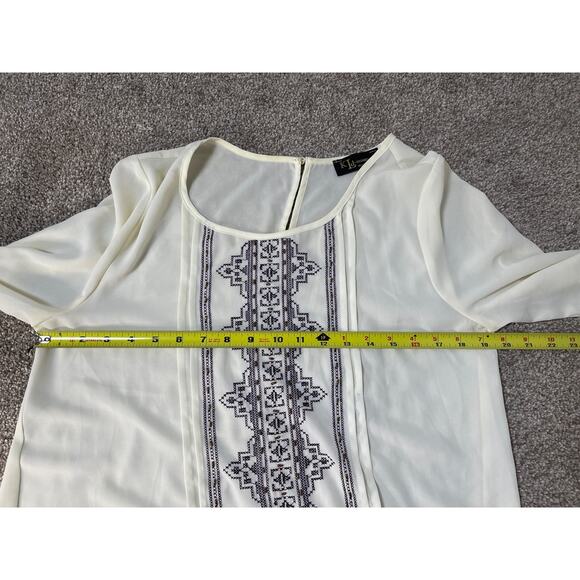 KLD Signature Women's Ruffle Hem Sequin Beaded Embroidered Sheer Blouses Cream L - Picture 13 of 13